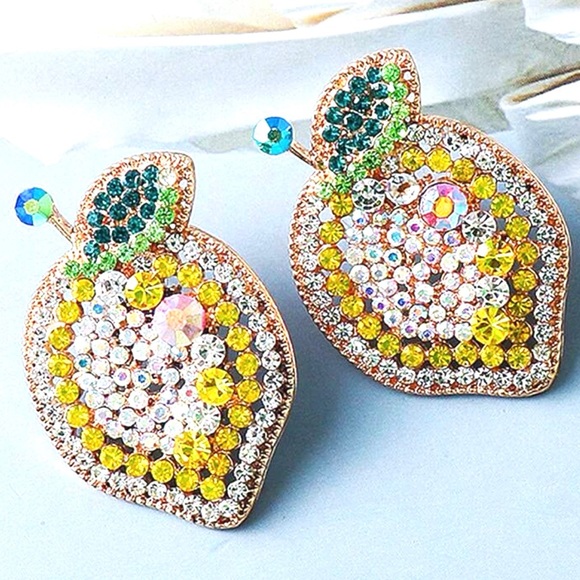 Cubic Zirconia Gold Lemon Earrings - Picture 2 of 6